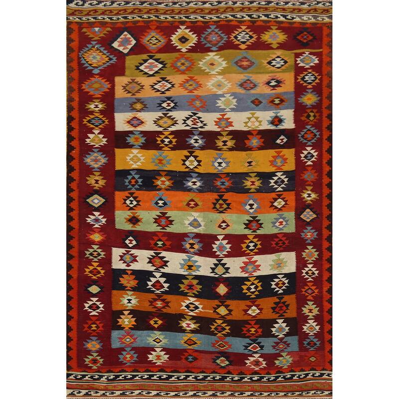 Tribal Kilim Qashqai Persian Vintage Rug Hand-Woven Wool Carpet - 4'7"x 7'5"