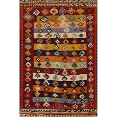 Tribal Kilim Qashqai Persian Vintage Rug Hand-Woven Wool Carpet - 4'7"x 7'5"