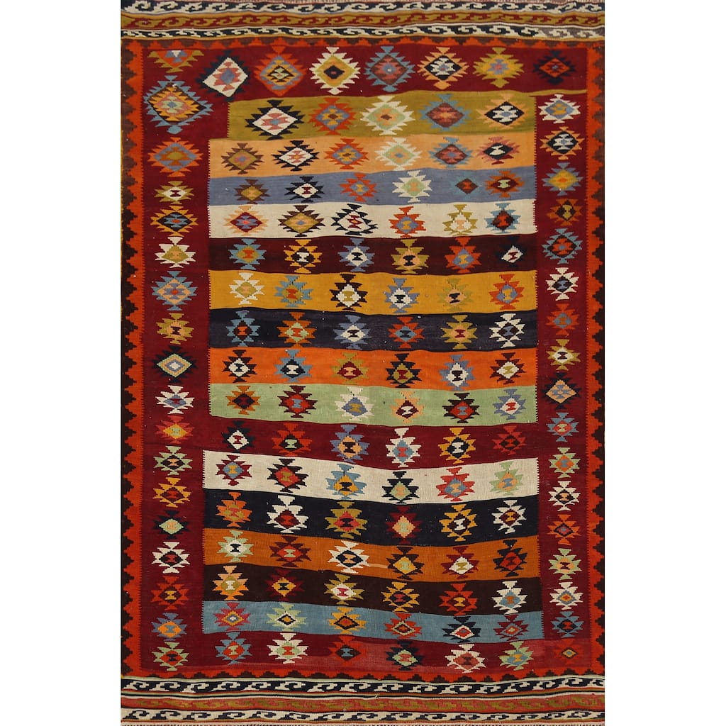 Tribal Kilim Qashqai Persian Vintage Rug Hand-Woven Wool Carpet - 4'7"x 7'5"