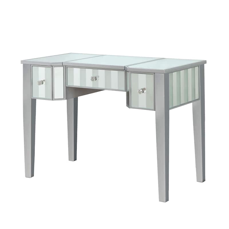 Furniture of America Gema Glam Linen Fabric 2-Piece Makeup Vanity Set with Mirror