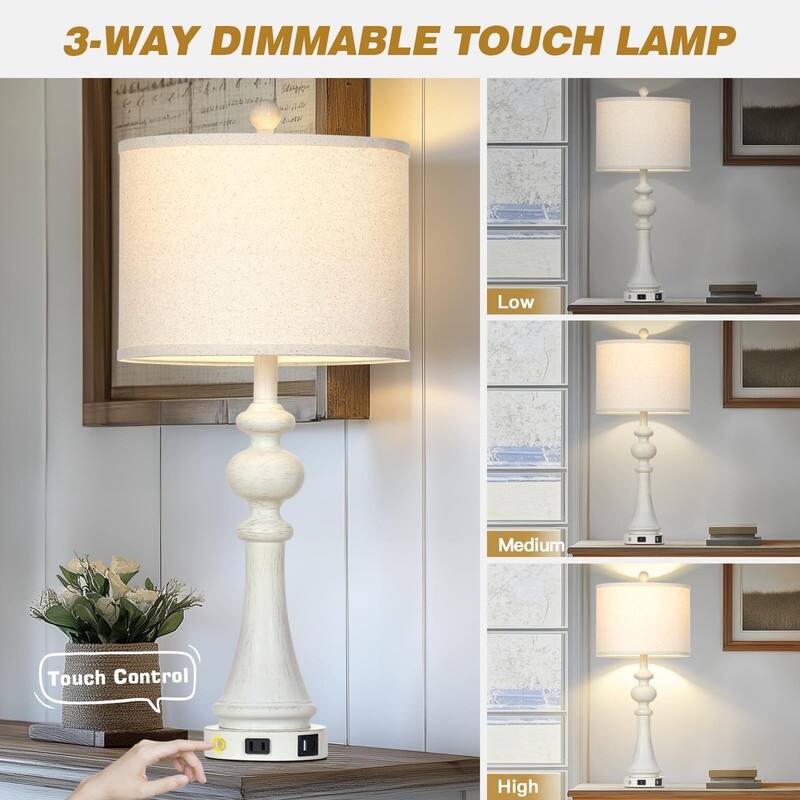 28" Farmhouse Table Lamp with USB A and C Fast Ports AC Outlets - 13"D x 13"W x 28"H