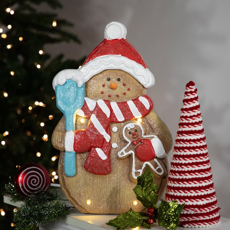 LED Lighted Gingerbread Snowman with Cookie Christmas Figure - 15.75"