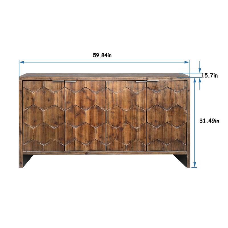 Cabinet Farmhouse Style 4 Door Wooden Cabinet Sideboard Buffet Server Cabinet Storage Cabinet,Antique Natural Wood