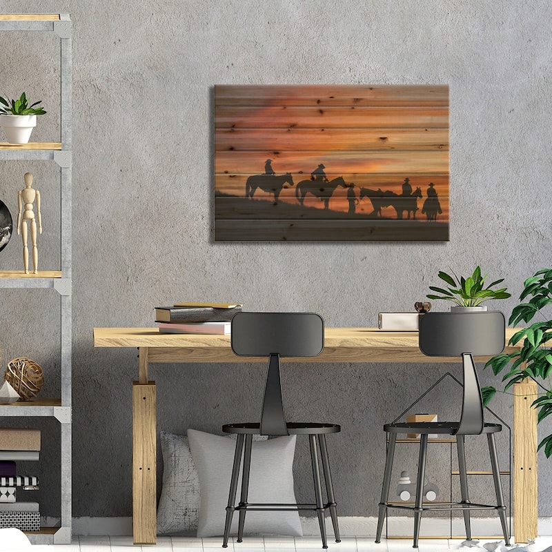 Cowboy Silhouette VII Print On Wood by Janet Fikar - Multi-Color