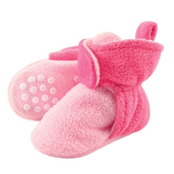 slide 1 of 1, Luvable Friends Baby Girl Cozy Fleece Booties, Light Pink Dark Pink Light Pink Dark Pink - 0-6 Months