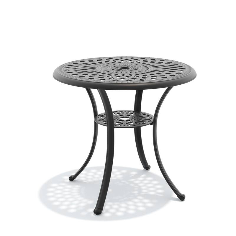 30.71 inch Black Round Cast Aluminum Patio Table with Umbrella Hole