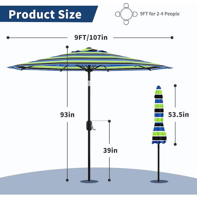 Coromose 9FT Outdoor Patio Umbrella, 8 Sturdy Ribs, for Garden, Poolside, Deck