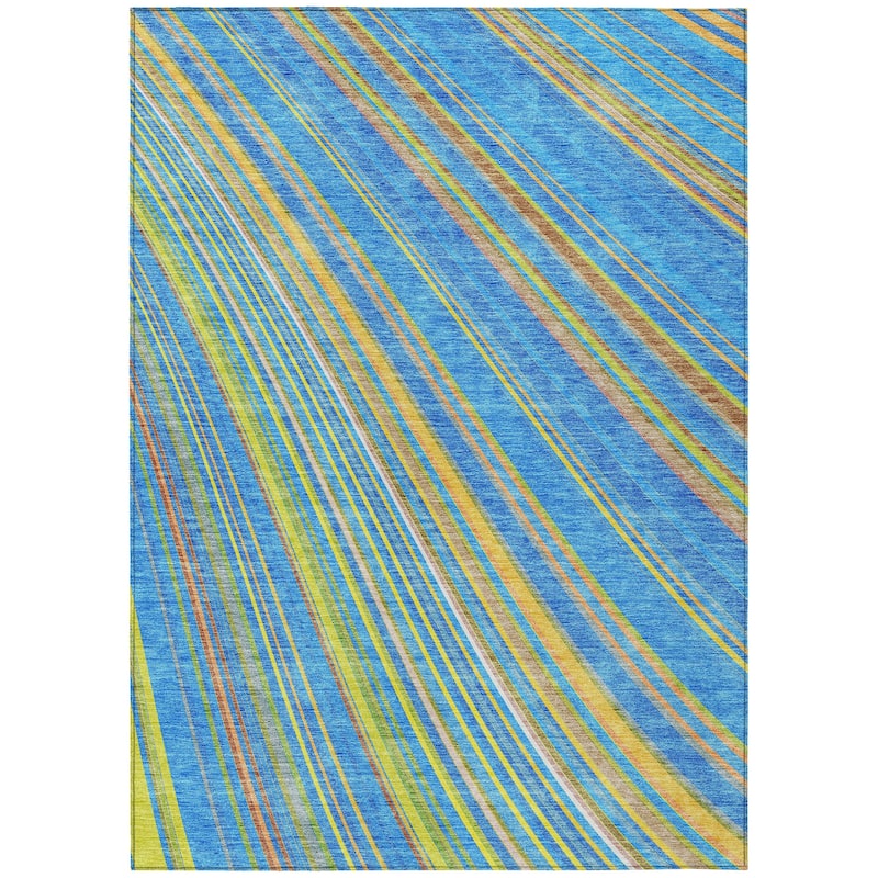 Machine Washable Indoor/ Outdoor Stripe Wave Chantille Rug
