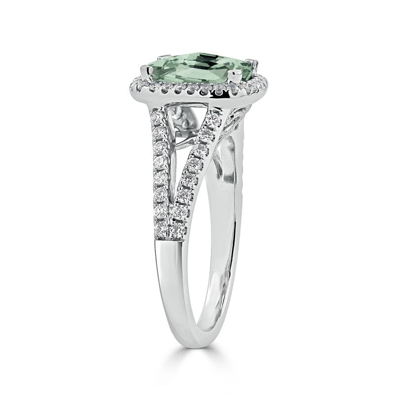Auriya 1ct Cushion-cut Green Amethyst and Halo Diamond Engagement Ring 3/8cttw 14K Gold