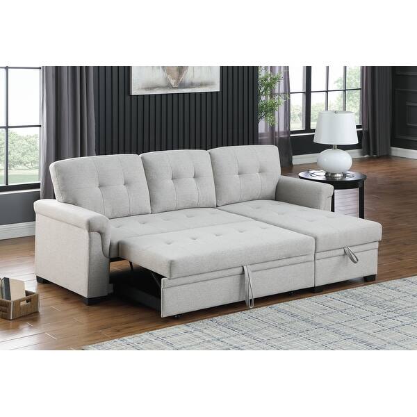Linen Reversible Sleeper Sectional Sofa with Storage Chaise，Modern ...