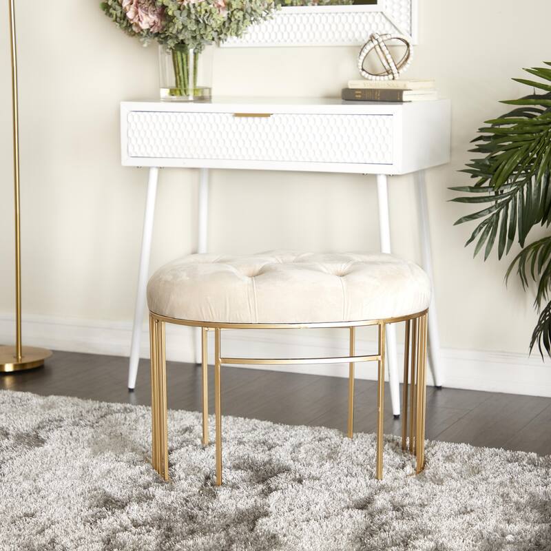 White, Black or Gray Velvet Tufted Home Bench with Gold Metal Legs