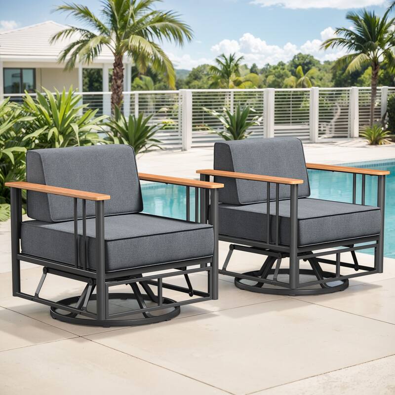 Gymojoy Patio Swivel Chairs with 6" Cushions Set of 2, 360° Swivel Rocking Outdoor Chairs for Porch, Poolside