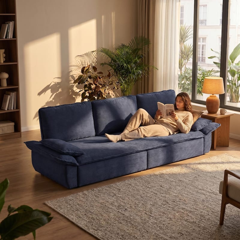 Homy Casa 73.2''/94.5" Queen/King Pull Out Sofa Bed, 3-in-1 Corduroy/Velvet Sleeper Couch