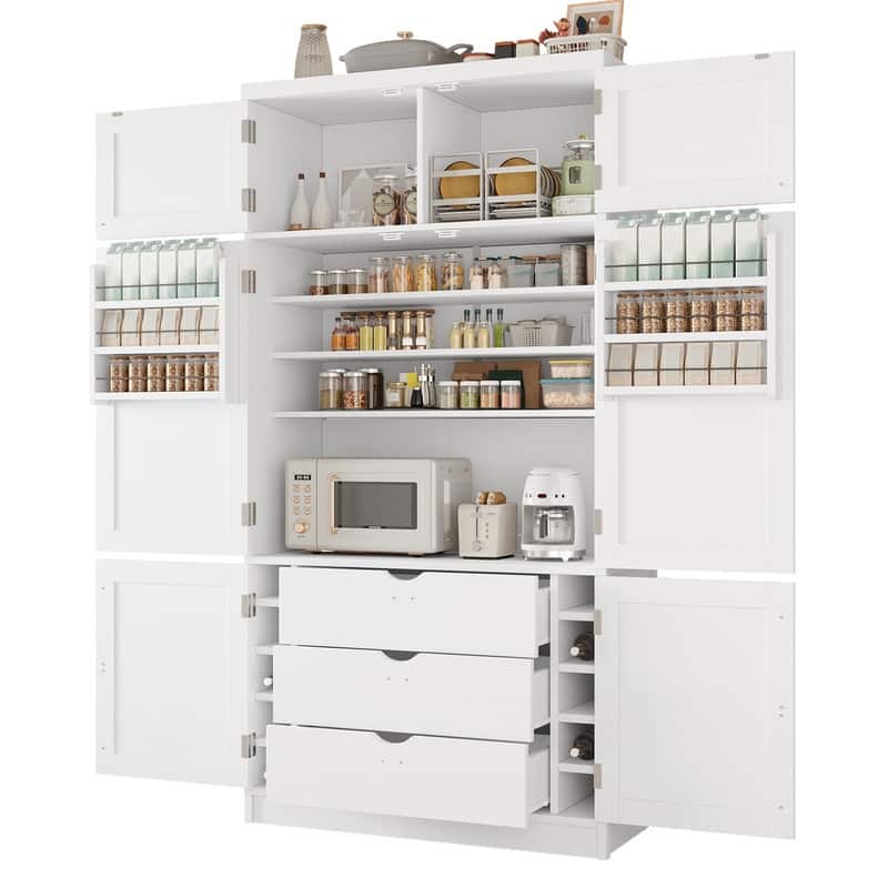 Modern 80.1" Tall Freestanding Kitchen Pantry Cabinet with Adjustable Shelves and 2 Power Outlets
