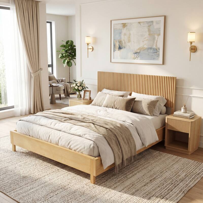 Christopher Knight Home - Adelynn Modern Wood Platform Bed with Vertical Slat Headboard, No Box Spring Needed