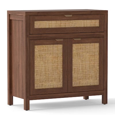 Costway 1/2 PCS Buffet Cabinet Sideboard Storage Cabinet Rattan Doors