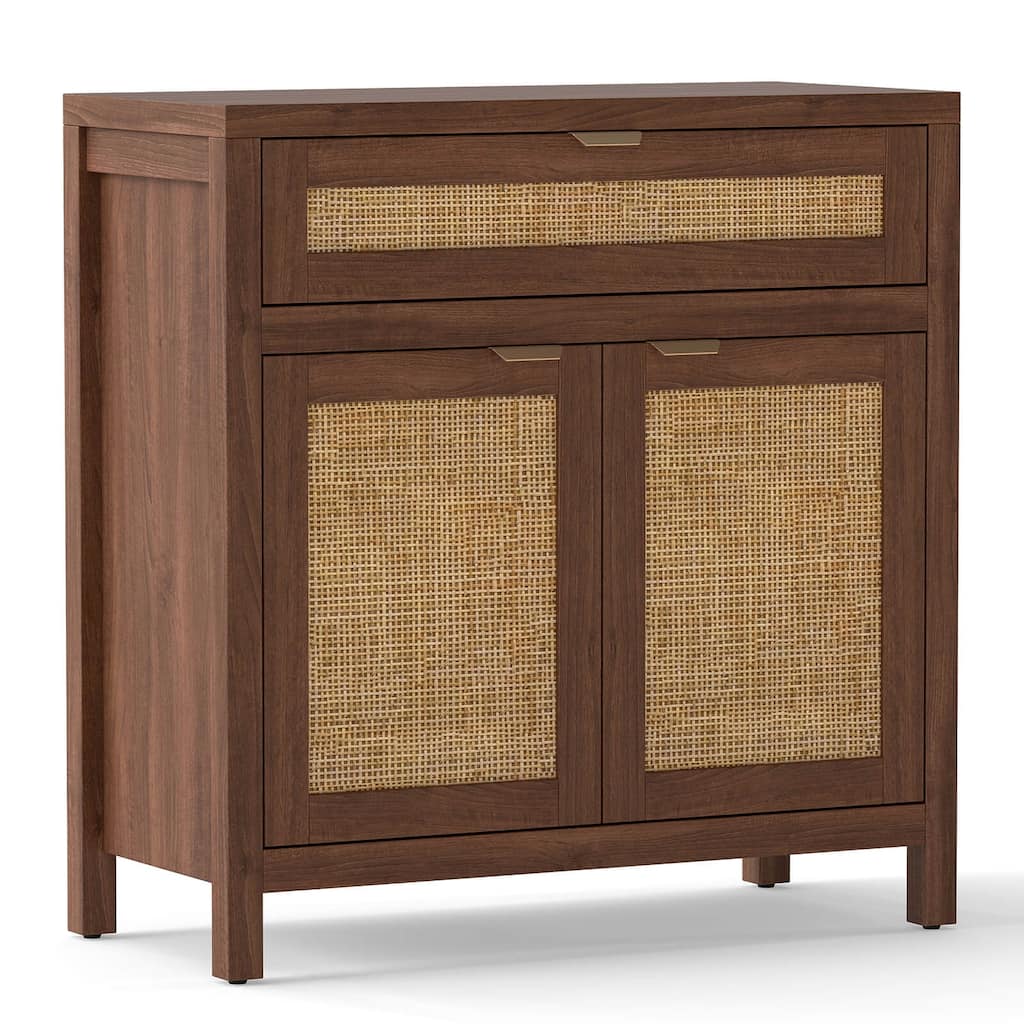 Costway 1/2 PCS Buffet Cabinet Sideboard Storage Cabinet Rattan Doors