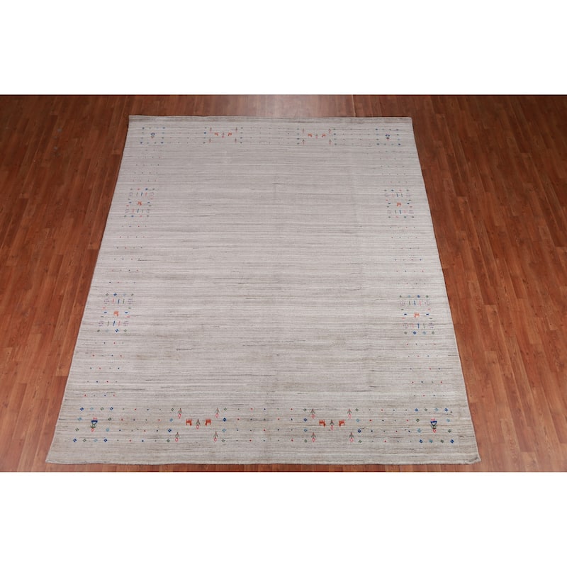 Tribal Gabbeh Indian Rug Hand-Knotted Wool Carpet - 8'5" x 9'9"