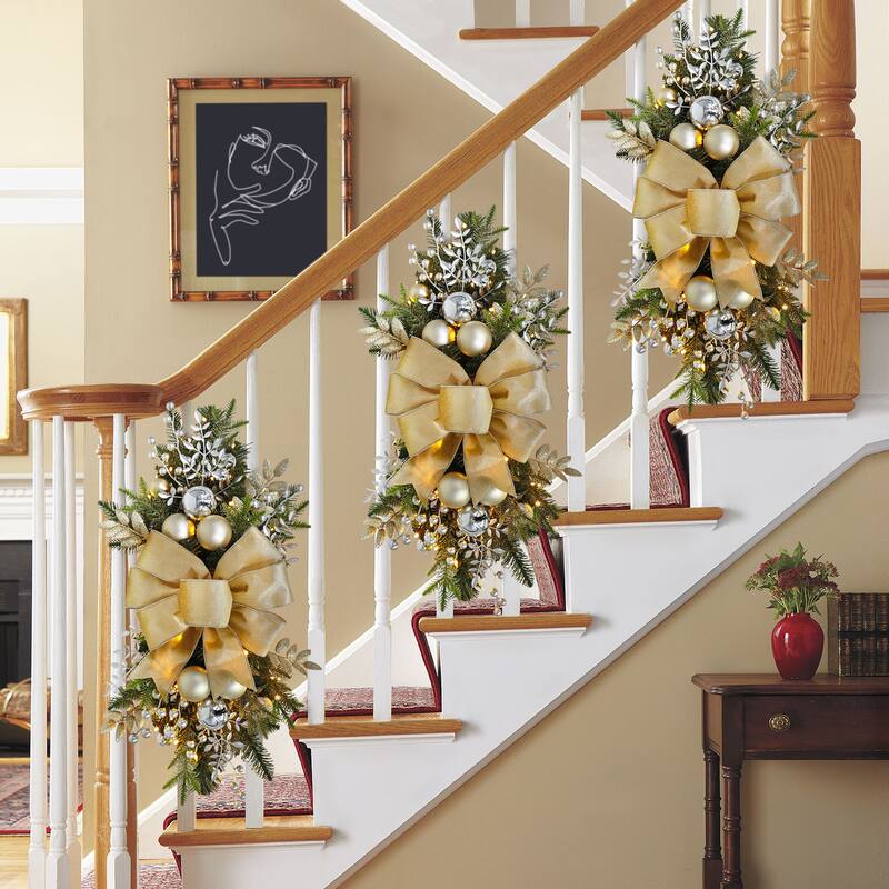 Puleo International 28" Pre-Lit Adorned Artificial Banister Swag with 70 Warm White Lights