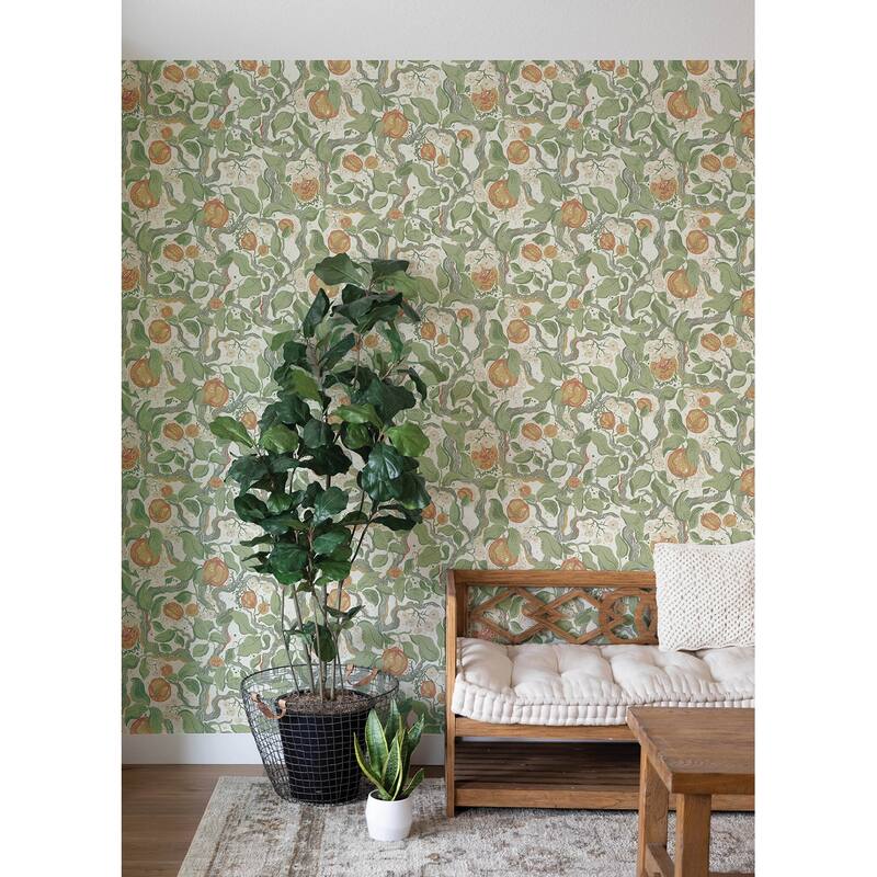 A-Street Prints Kort Green Fruit and Floral Wallpaper