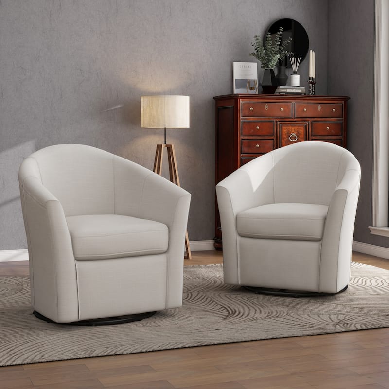 Set of 2 Modern Upholstered Swivel Barrel Chair Living Room Accent Chair - BEIGE