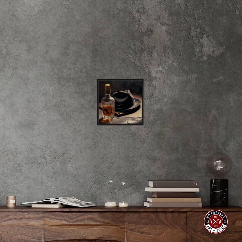 Notoriart Whiskey And Vintage Hat Ii Framed Bar Cart Art For Men