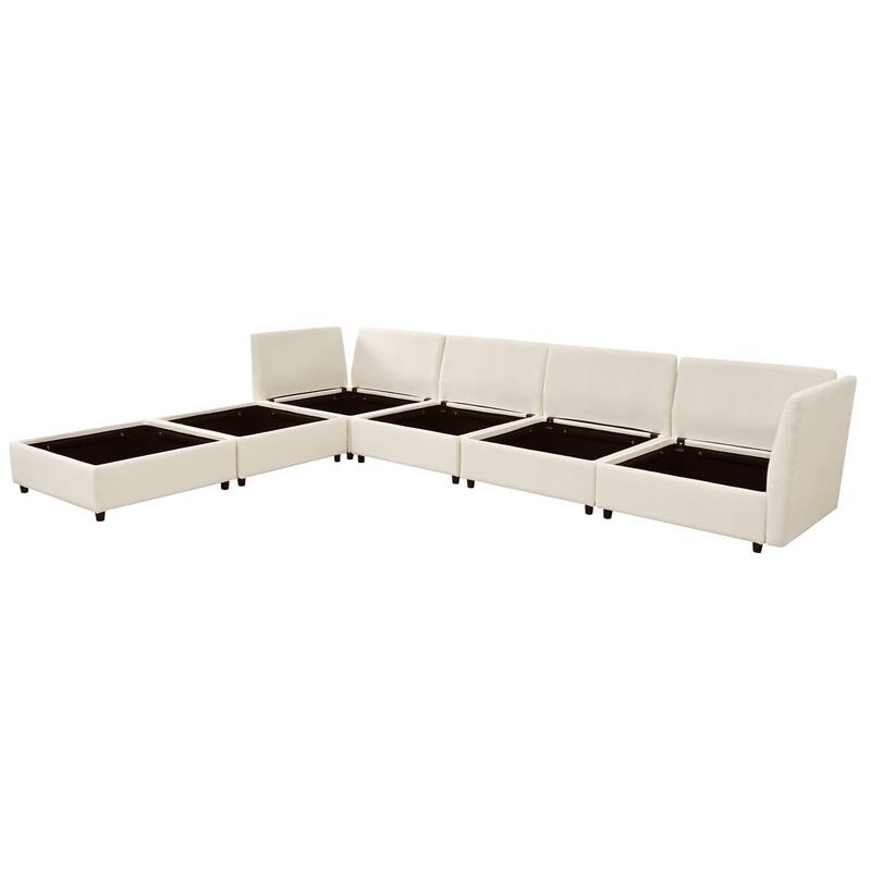 126" 6-Piece Modular Sofa Bed with Storage and Double-Layer Cushions