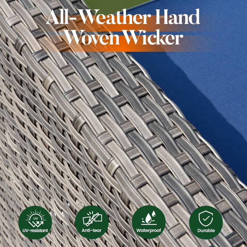 HOOOWOOO 8-piece Grey Wicker Patio Furniture Set Sectional Sofa with Fire Pit Table