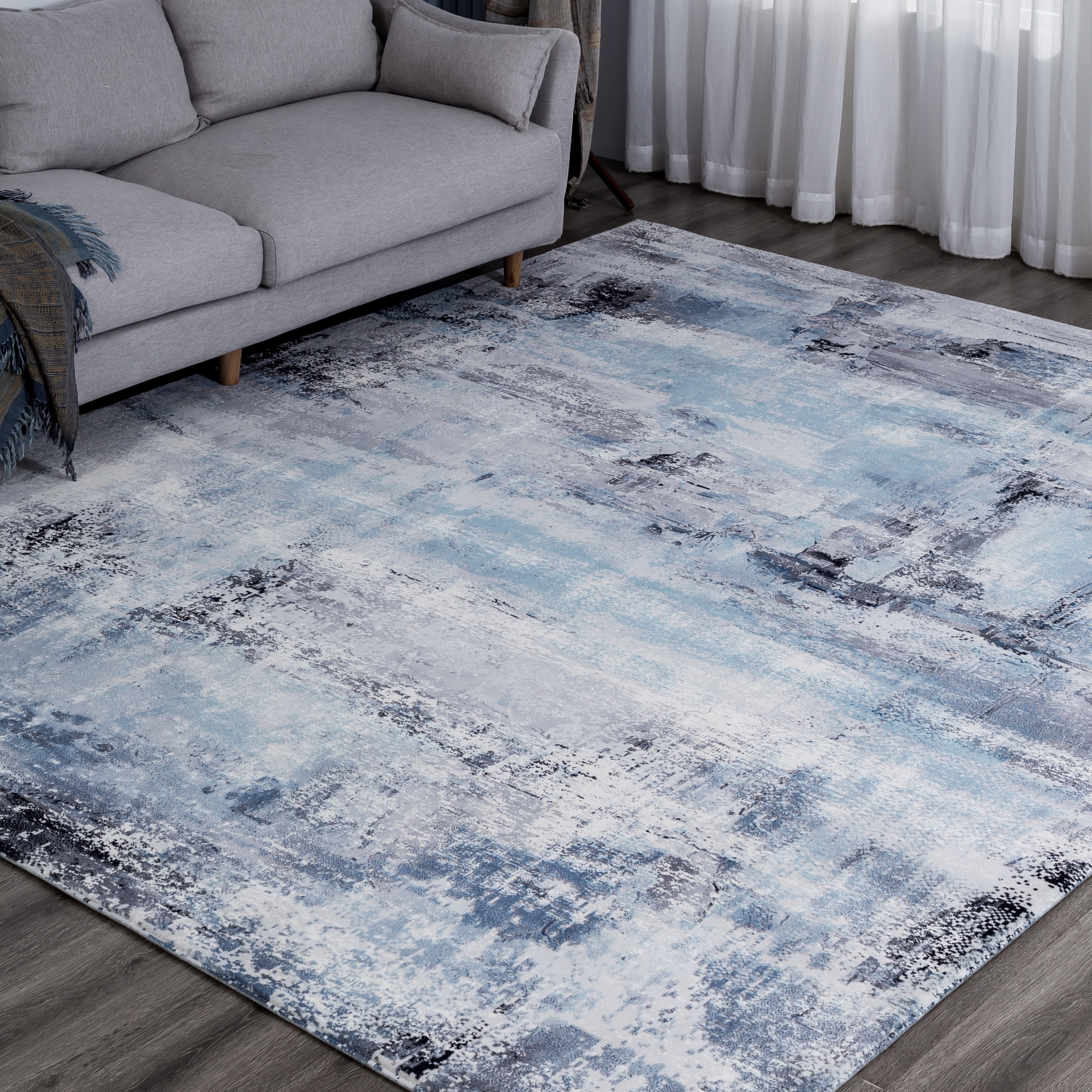 KALATY Abstract Blue/Grey Area Rug