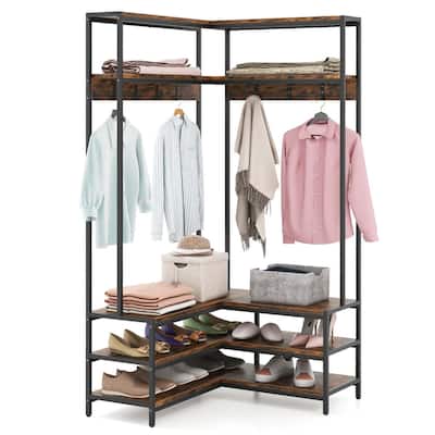 Costway Corner Garment Rack L-shaped Clothes Rack with Open Shelves & - See Details