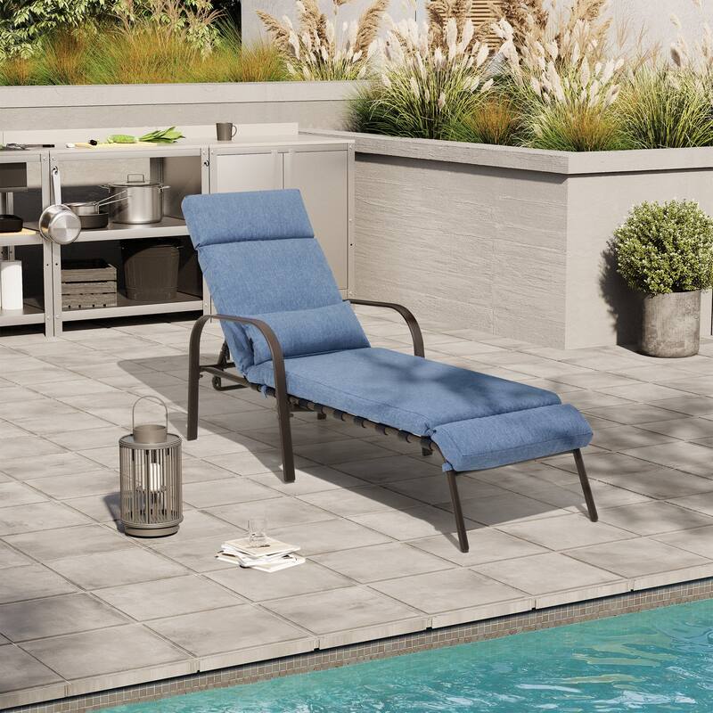 Outdoor Recliner Adjustable Chaise Lounge Chair with Cushion & Pillow