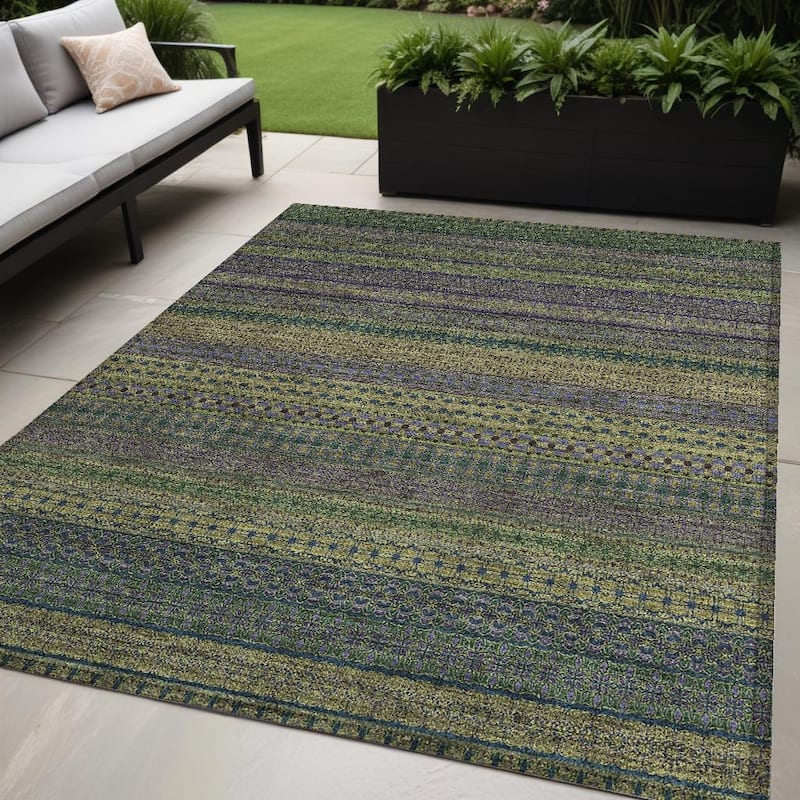 Jaso Stripe Weather Resistant Blended Style Outdoor Rug - 5' X 8' - Green