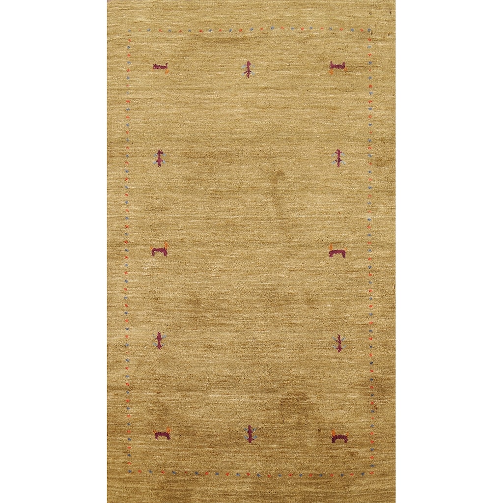 Tribal Gabbeh Indian Accent Rug Handmade Yellow Wool Carpet - 3'0"x 5'3"
