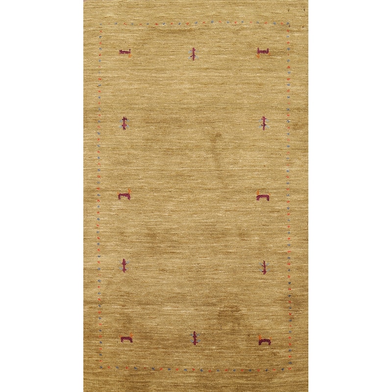Tribal Gabbeh Indian Accent Rug Handmade Yellow Wool Carpet - 3'0"x 5'3"