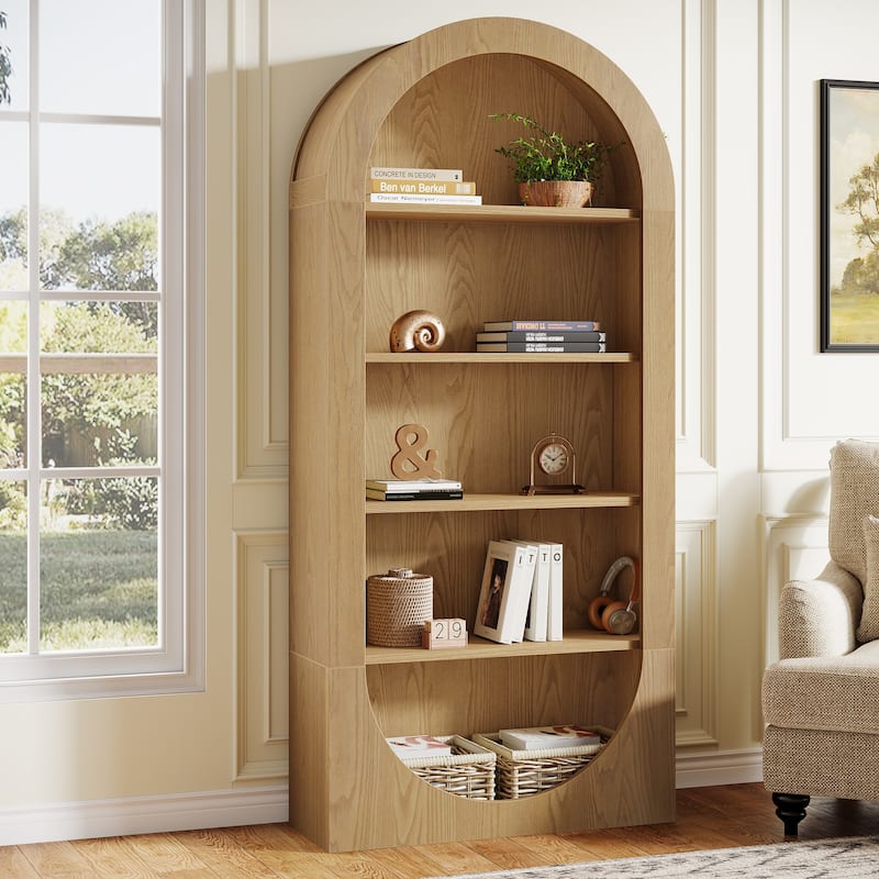 70.9" Arched Tall Bookshelf with Open Shelves for Living Room