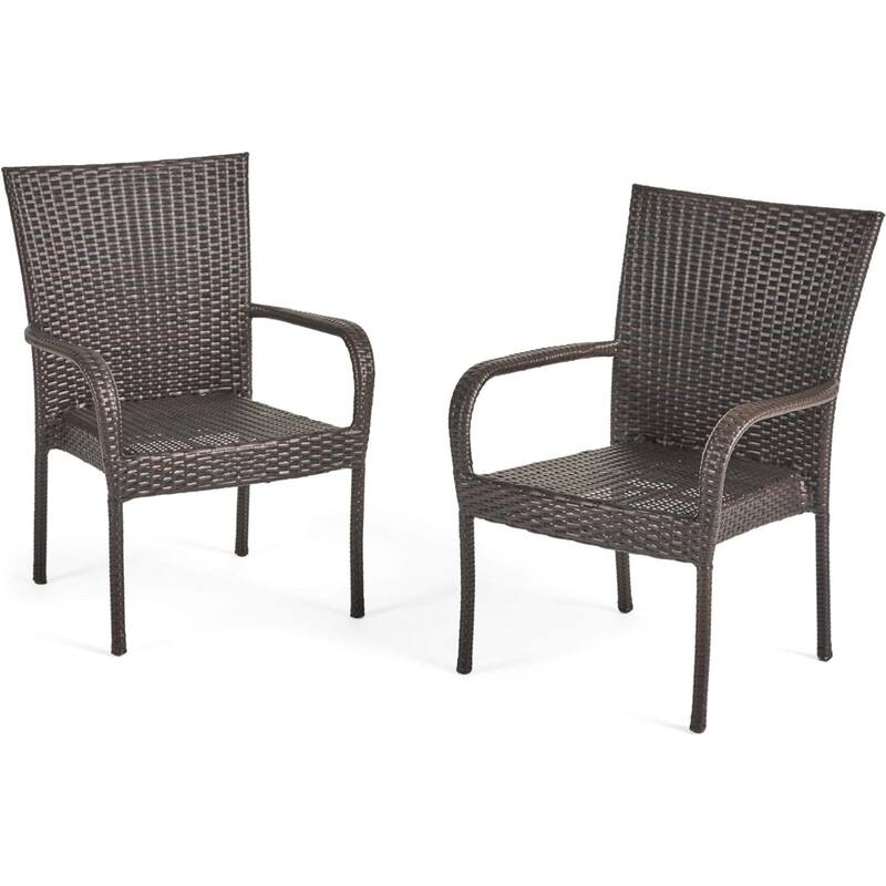 Roomfitters Outdoor Wicker Stacking Chairs, Transitional PE Rattan with Curved Armrests