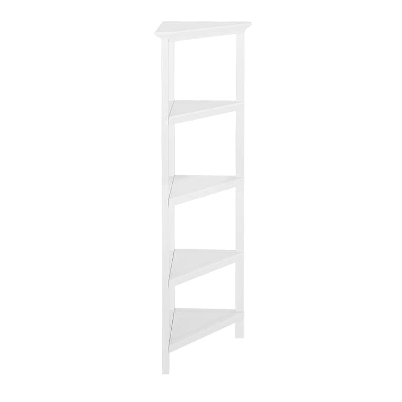 Edenton Tall Wood Corner Bookcase with 4 Shelves, White
