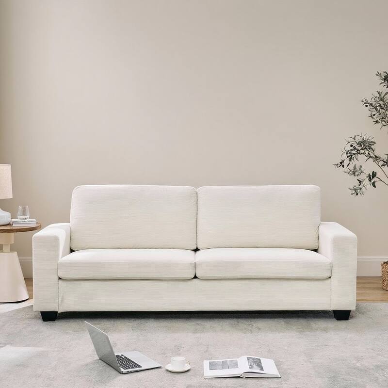 3 Seater Corduroy Upholstered Couches, with Wide Armrests, 83" - Beige