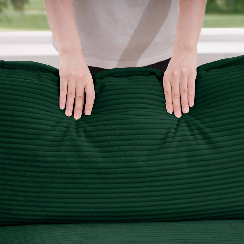 Green 150" Corduroy Modular L-Shaped Sectional Sofa with Ottoman