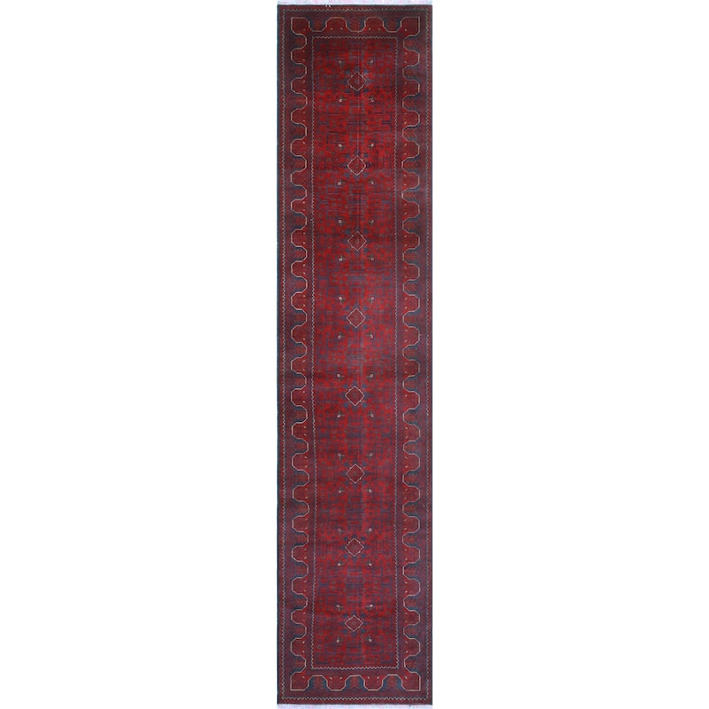 Khamyab Rose Red/Navy Runner - 2'8" x 13'5"