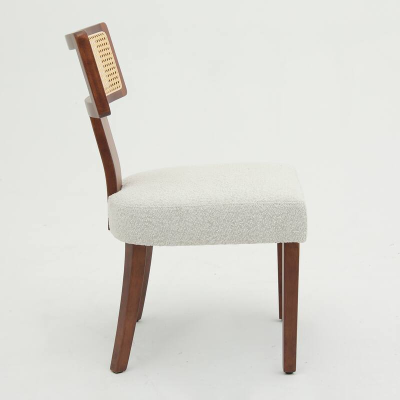 Mid Century Modern Dining Chairs Set of 2 w/ Solid Wood & Rattan Net Back Side Chairs - Walnut