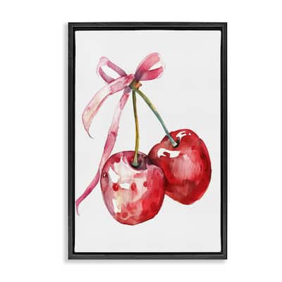 Stupell Cherries Tied in Ribbon Framed Floater Canvas Wall Art Design By LSR Design Studio