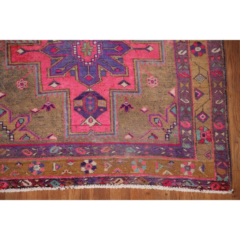 Handmade Ardebil Persian Vintage Runner Rug Geometric Wool Carpet - 3'11" x 10'7"