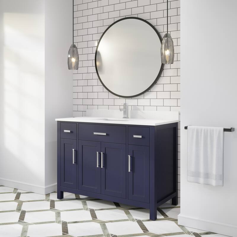 Kate 48-in Solid Hardwood Bathroom Vanity with Power Bar and Drawer Organizer