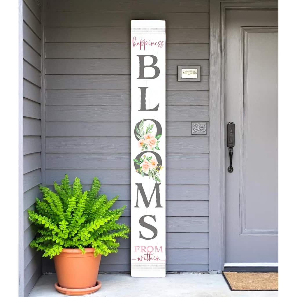 HomeRoots 72" White Solid Wood Blooms Welcome Porch Sign