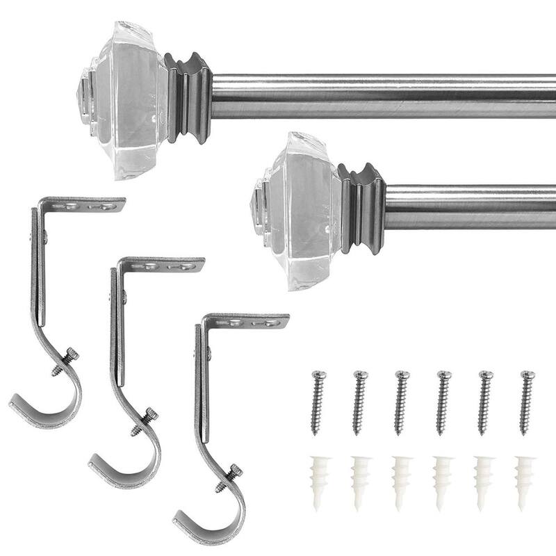 Lumi 1" Single Curtain Rod Set Brushed Nickel- Crystal Square finials - 72"-144" - Brushed Nickel