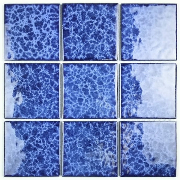 Miseno MT-WHSMNTPOL-BL Monet - 4" Square Wall Mosaic Tile - Glossy Porcelain Visual - Blue