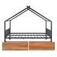 preview thumbnail 6 of 13, Black House-shaped Frame Metal Bed with 2 Drawers and Roof, Full Size