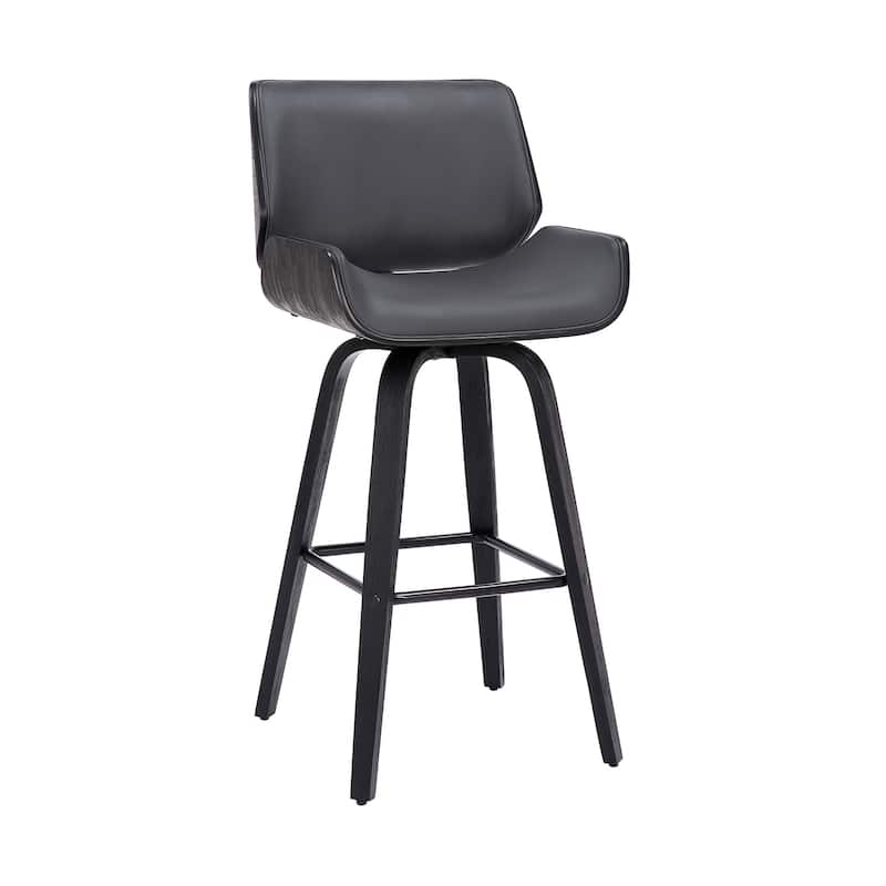 Faux Leather Swivel Counter Stool with Wood Frame and Low Back - Grey and Black-42-Inches