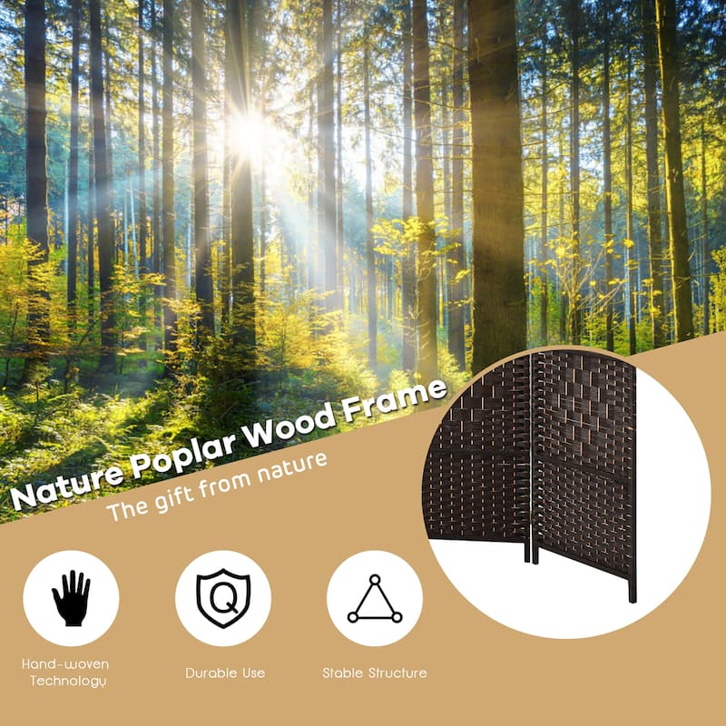 Costway 6-Panel Room Divider 6Ft Weave Fiber Folding Privacy Screen